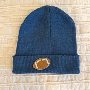 Baby Blue Knit Beanie Hat Football Patch Cuffed Infant/Toddler Warm Winter Cap